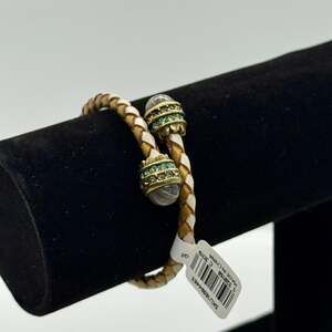 LOFT Braided Faux Leather Bracelet with Gemstone Embellished Beads NWT